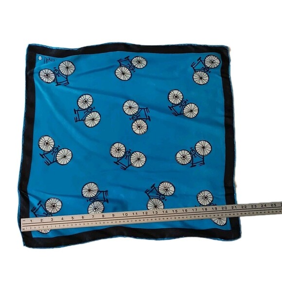 Vintage Vera Neumann Bicycle Scarf Blue Black White Ladybug Signed Square 21" - Picture 9 of 10